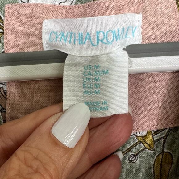 Cynthia Rowley Floral Sage Green Babydoll Dress Tiered Ruffles Size Medium - Picture 7 of 8